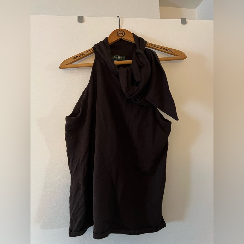 Ralph Lauren Dark Brown Halter Style Top (bow) sleeveless  (Silk and Cotton)